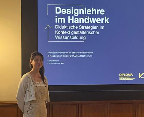 Karina Michaelis bei der Präsentation zum Zwischenstand ihrer Dissertation, im Haus des Handwerks in Berlin im Januar 2025.